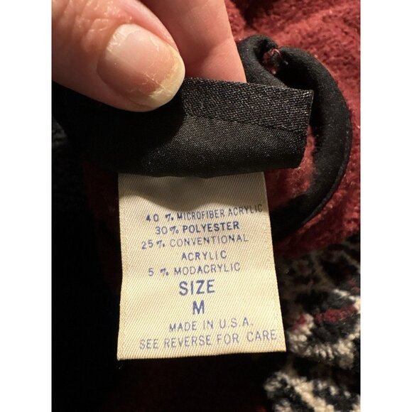 Vintage Palmetto's Fuzzy Fleece Fair Isle Sweater Burgundy Nordic Size Medium - Picture 8 of 8